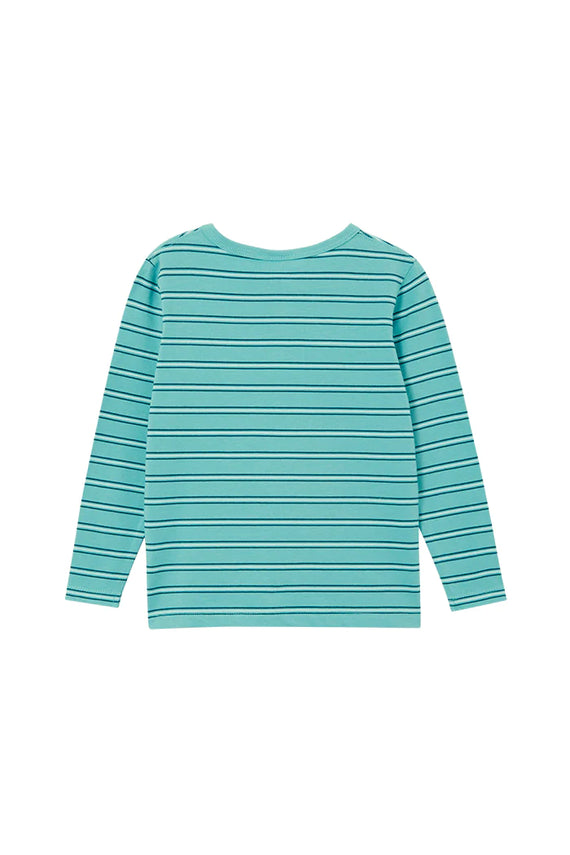 Milky | Green Stripe Henley Long Sleeve T-Shirt | Sizes 8-12