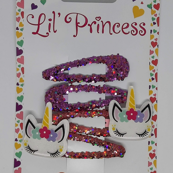 Lil' Princess | Unicorn Hair Clips | Pink