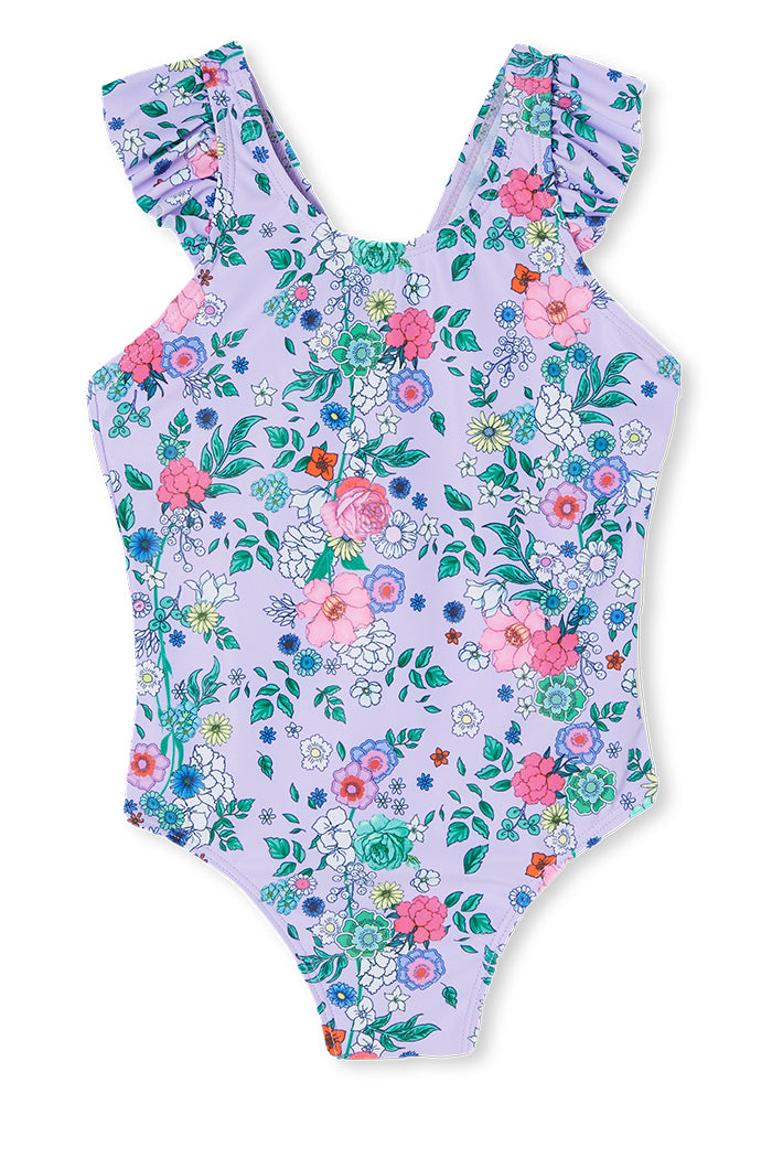 Milky | Lilac Floral Frill Swimsuit | Sizes 2-7
