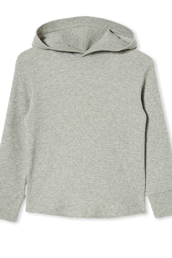 Milky | Grey Waffle Lightweight Long Sleeve Hooded Top | Sizes 8-12