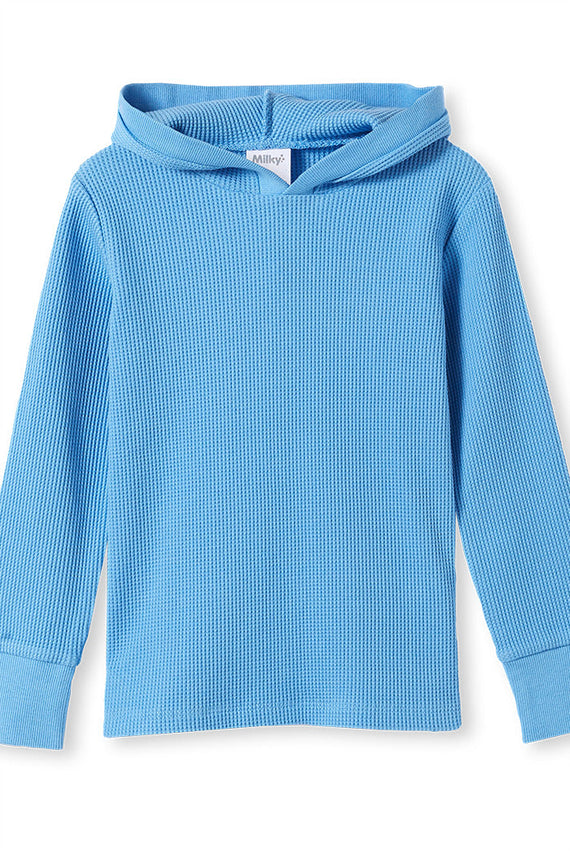 Milky | Waffle Lightweight Long Sleeve Hooded Top | Sizes 8-12